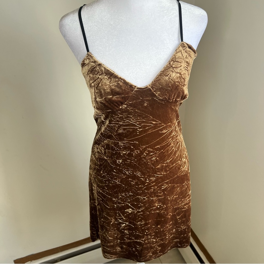 Blue Life vintage y2k Velvet Midi Dress in Gold adjustable‎ strap size M - Picture 5 of 9